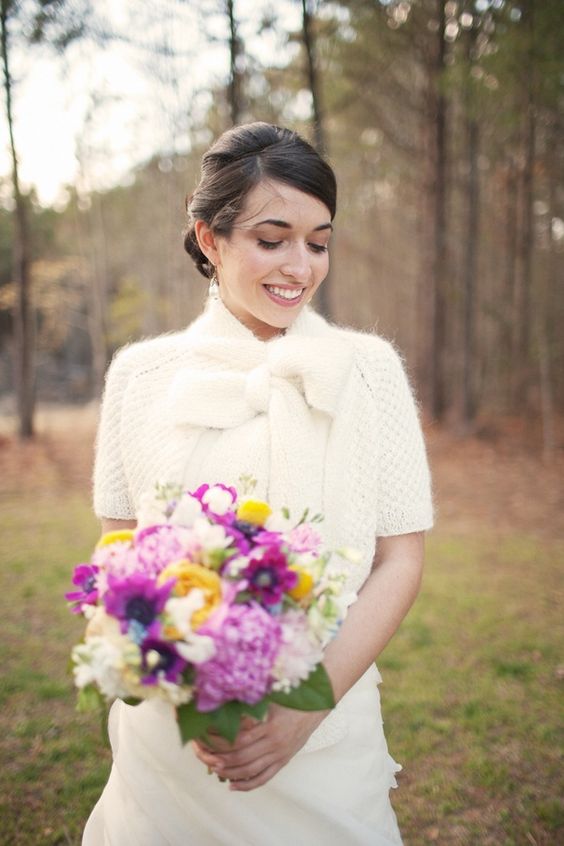 furry knit bridal cropped jacket