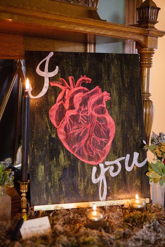 heart wedding sign and black candles