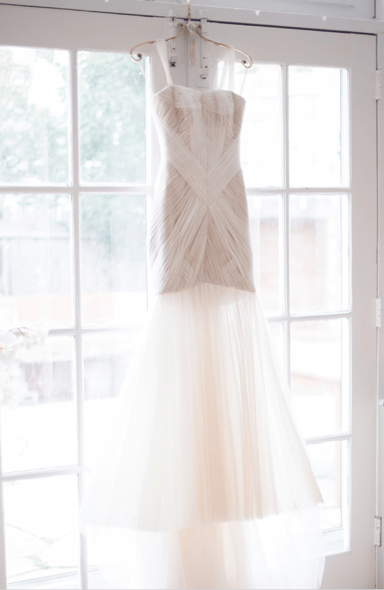 minimalist wedding dress with a long transparent skirt