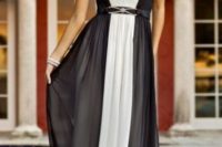 Black and white strapless maxi dress