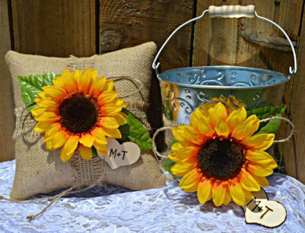 Flower girl basket decorated with sunflower