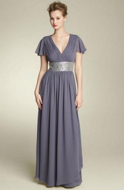 Gray maxi dress with metallic belt