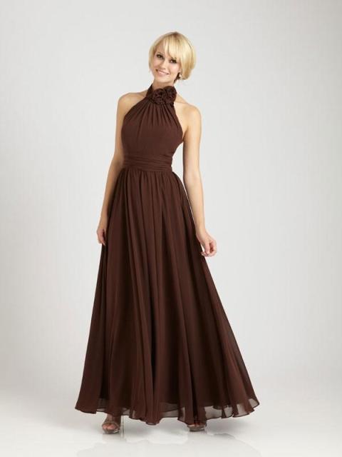 a halter maxi chiffon bridesmaid dress is an elegant idea for a formal fall or winter wedding