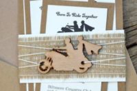 Invitations with wooden motorcycle decor detail