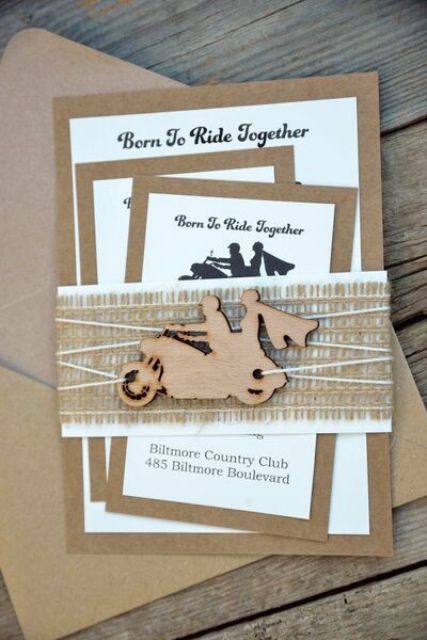 Invitations with wooden motorcycle decor detail