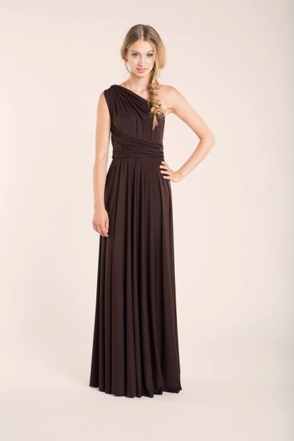 One shoulder maxi pleated dress