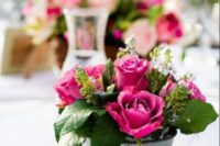 Table centerpiece with pink roses