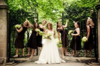 mismatching brown bridesmaid gowns for a retro-inspired fall or winter weddings