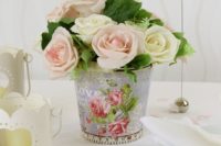 Vintage styled table centerpiece with roses