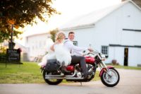 Wedding photo session with red motorcycle