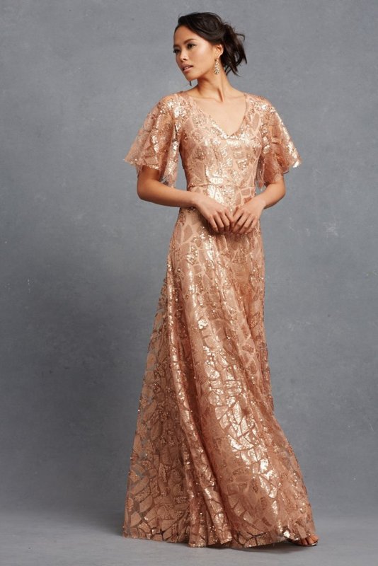 Wonderful glitter maxi dress with flutter sleeves
