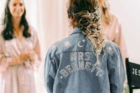 a light blue denim jacket with letter applique and celestial ones is a lovely idea for a celestial bride