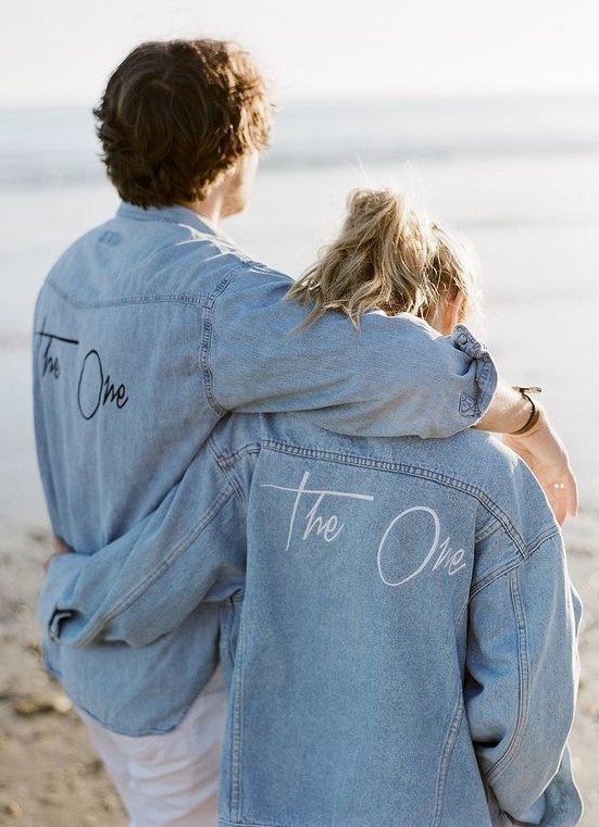 bleached denim jackets for the couple with a little bit of customizing are an amazing casual touch