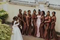gorgeous mismatching brown mermaid bridesmaid dresses for a formal and elegant wedding