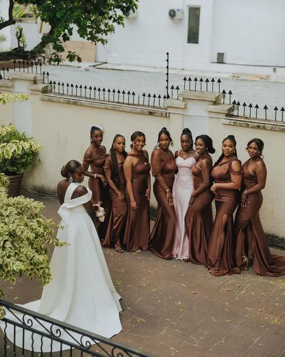 gorgeous mismatching brown mermaid bridesmaid dresses for a formal and elegant wedding