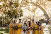 lovely bold and pale yellow mismatched bridesmaid dresses for a bold summer or fall wedding