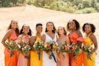 lovely orange and yellow bridesmaid’s dresses