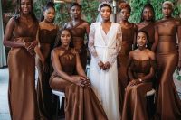 msiamtching adn chic brown mermaid bridesmaid dresses for a super catchy and chic bridal party look