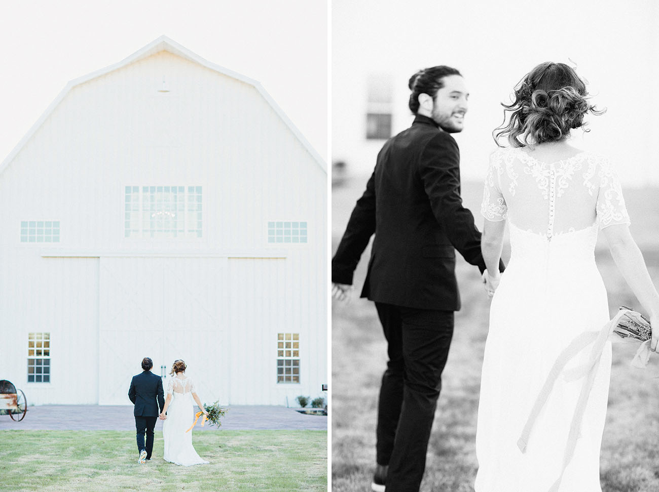 The shoot took place in a vintage white barn