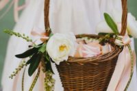 02 cute flower girl basket with petals and ribbon