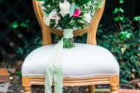 The bridal bouquet was refreshing, in emerald, blush and fuchsia