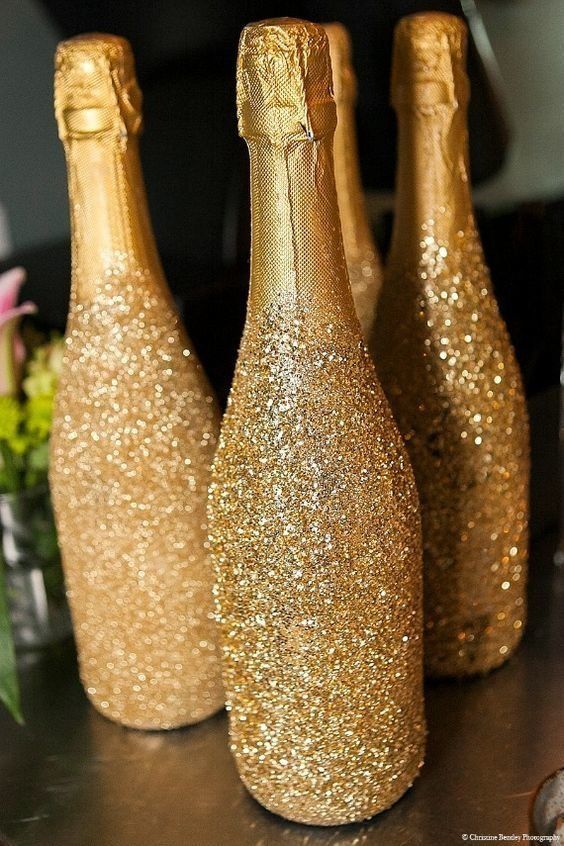 gold glitter champagne bottles for the party and as favors