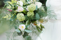05 The bridal bouquet was a messy one, with fern, rose quartz flowers and leaves for a textural look