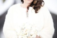 06 adorable white fur cover up complements your bridal looks