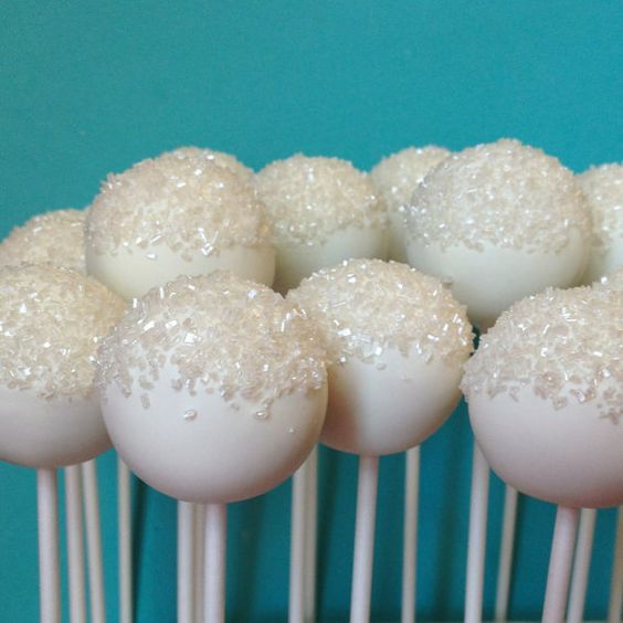 frosty glitter snow cake pops are ideal for winter weddings with any theme