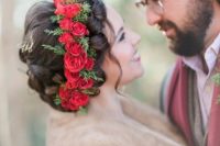 06 red rose flower crown for an elegant vintage bride