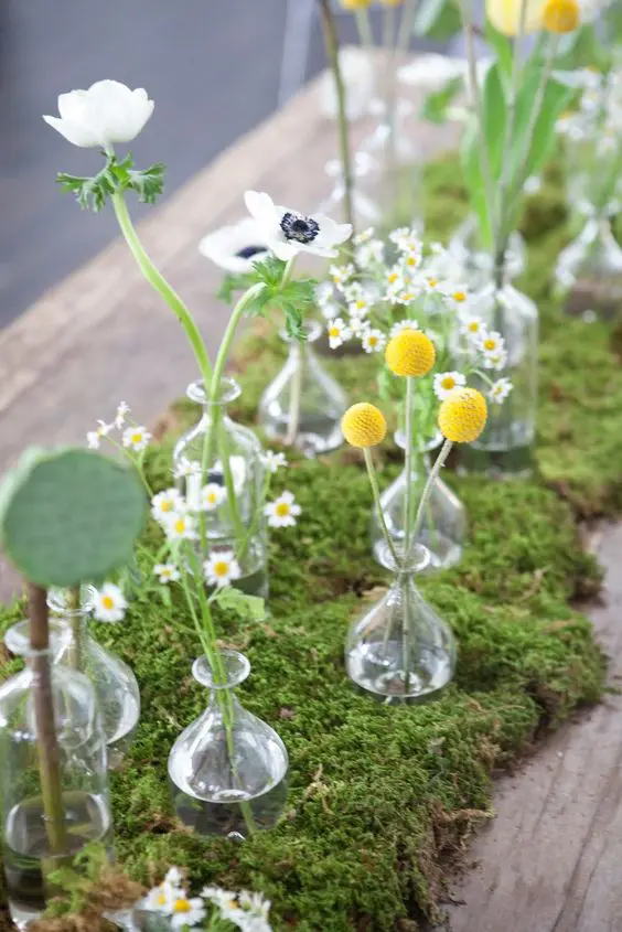 summer tablescape with moss and billy balls