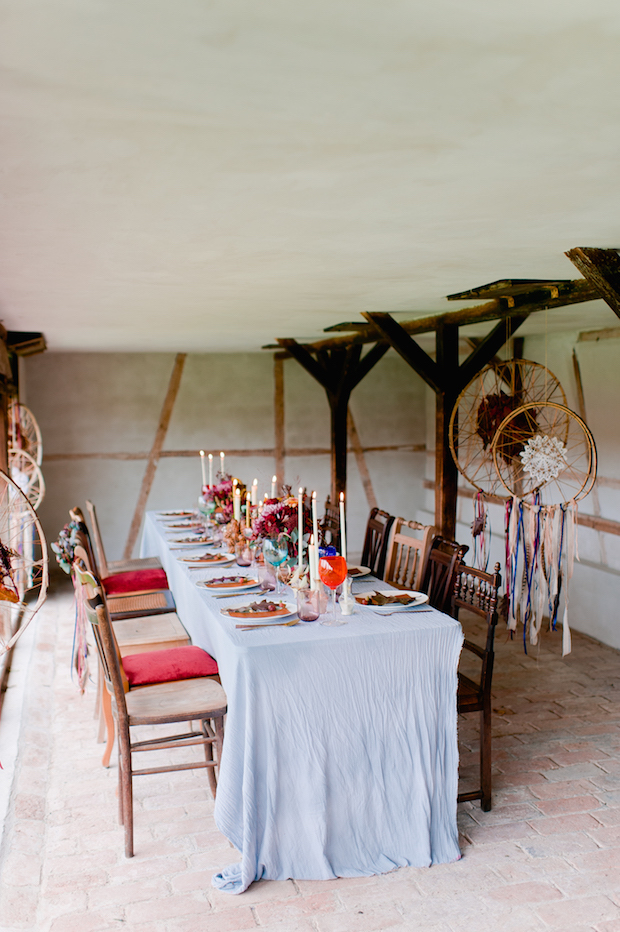 The couple added delicate dream catchers to the decor to make it more boho inspired