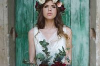 09 rose flower crown in marsala, blush and white with green leaves for a moody bride