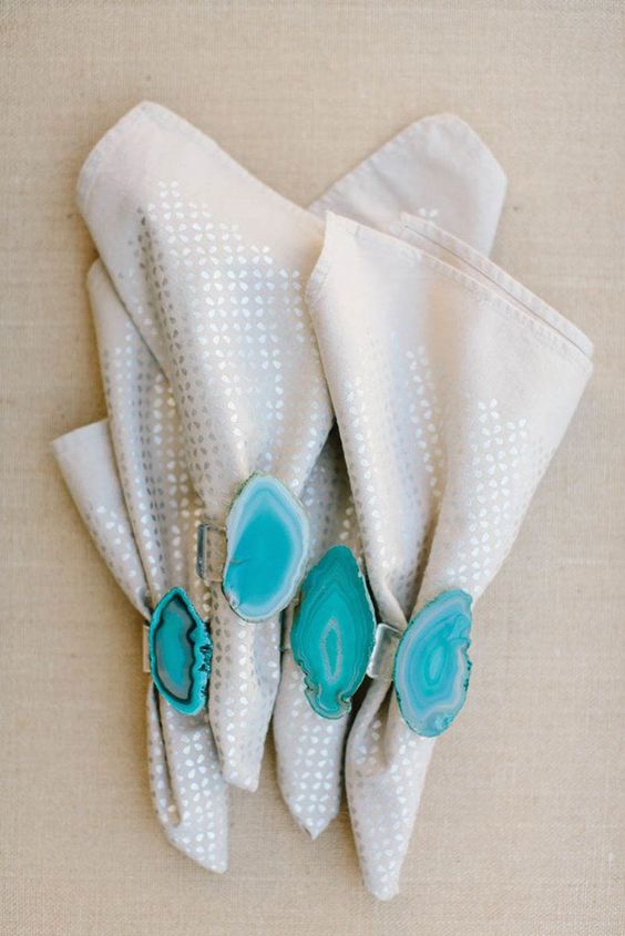 turquoise geode napkin rings for chic table decor