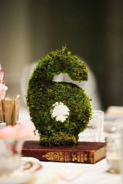 moss table numbers for woodland and garden weddings