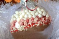 12 ornaments filled with hot cocoa kits
