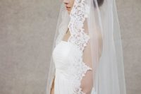 13 stunning French lace mantilla veil with a beautiful updo