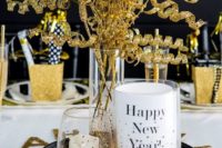 15 try coupling glimmering golds with bright whites and bursts of black for a standout tablescape