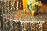 16 gold sequin tablecloths for reception