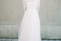 17 modest wedding dress with a lace top and a tulle skirt