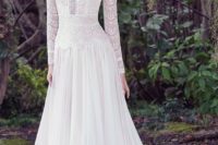 19 boho-inspired wedding dress with a lace top and a flowing skirt