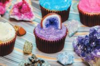 19 crystal and geode wedding cupcakes in bold shades
