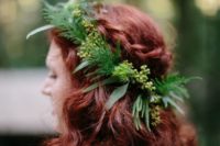 19 fern, leaves and berries flower crown looks great on a red-hair bride
