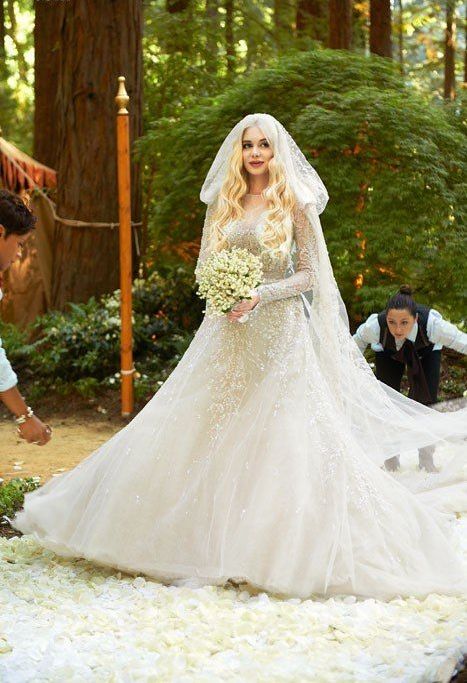 glitter ivory wedding dress will reflect snow and look gorgeous
