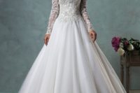 21 chic A-line ball gown with a lace top and large tulle skirt