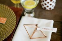 21 geo copper place card holders and favors