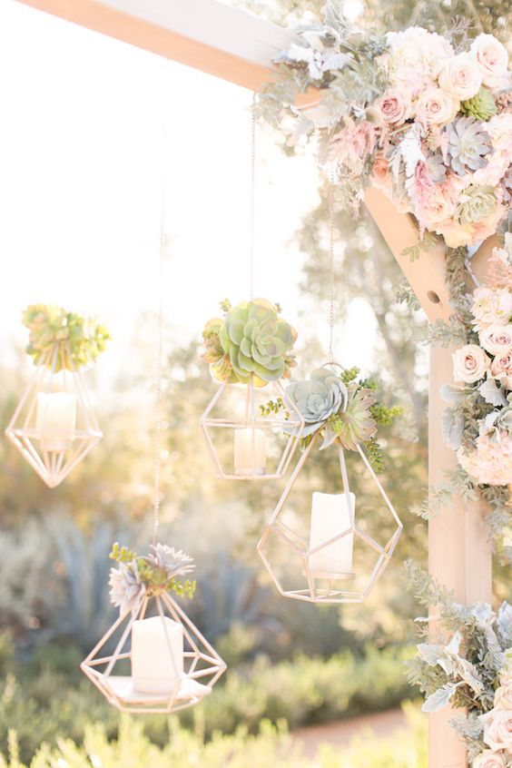 hang such succulent candle holders on your wedding arch