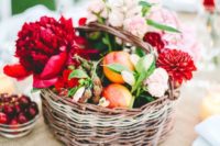 24 summer basket centerpiece filled with fruit and flowers