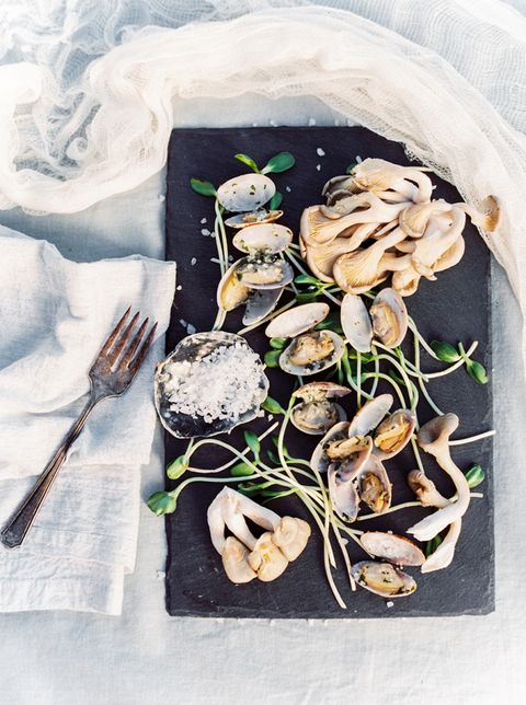 mussels and greenery is a great combo for a winter coastal wedding
