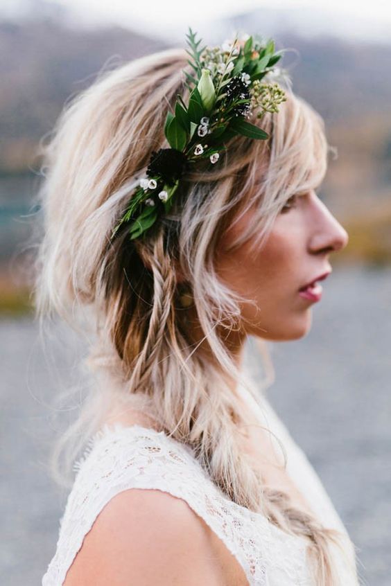 partial greenery crown for wearing with a fishtail braid